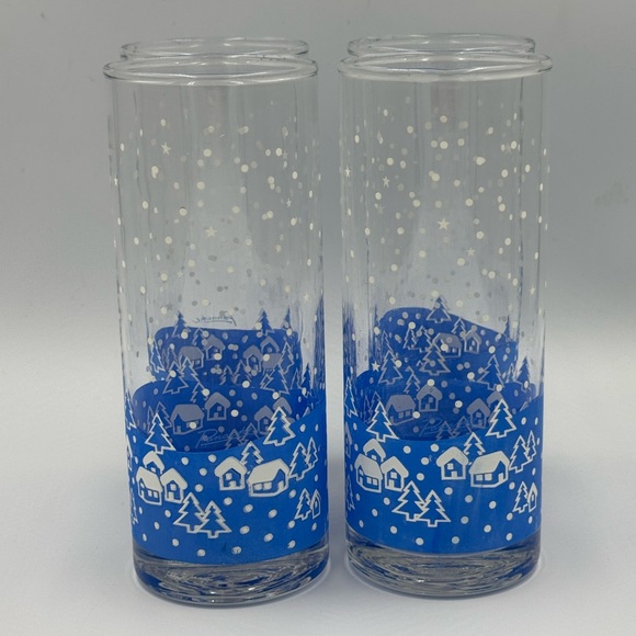 Panache Other - 4 Vintage MCM Panache Christmas High Ball Ice Tea Glasses Snowy Landscape